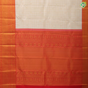 White gold zari checked window panel rudraksham butta rani red gold zari yali butta lines traditional silk saree