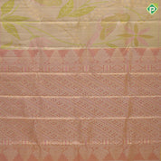 Lemon green base multi color big floral design borderless painting inspired tissue silk saree