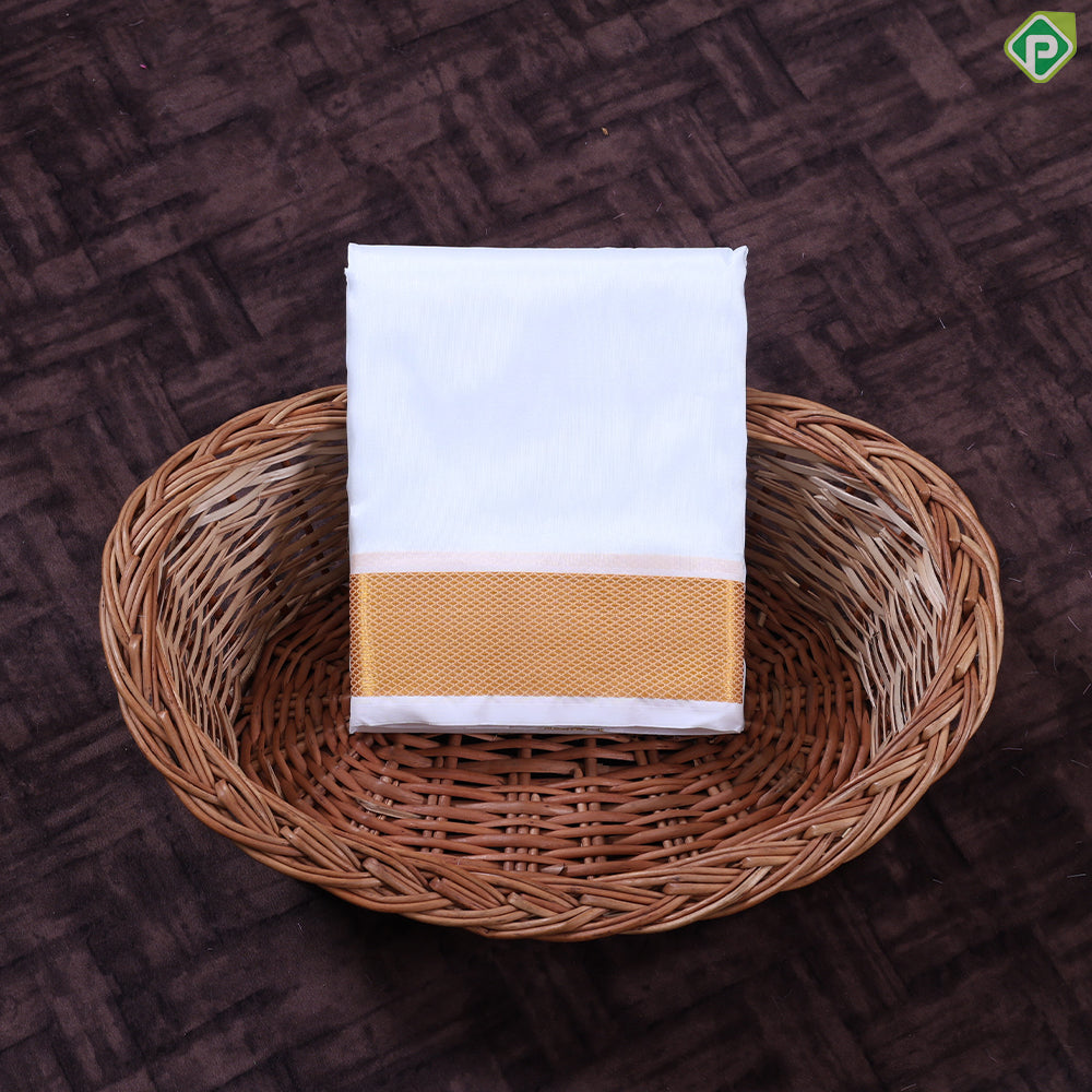 White Gold Zari Border 8 Muzham 100Kuligai Asha Silk Dhoti