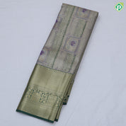 green base pastel red frame flower design self color gold zari grand border tissue art silk saree