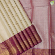 Sandal grey gold zari diamond butta shimmer tissue contrast purple gold zari rangoli floral border signature edition silk saree