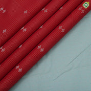 Tomato red gold zari lines and star butta design sky blue neem zari rangoli border art silk saree