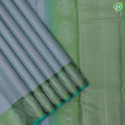 multi color thread and zari velthari lines design pista green multi color zari meena work peacock butta border traditional silk saree