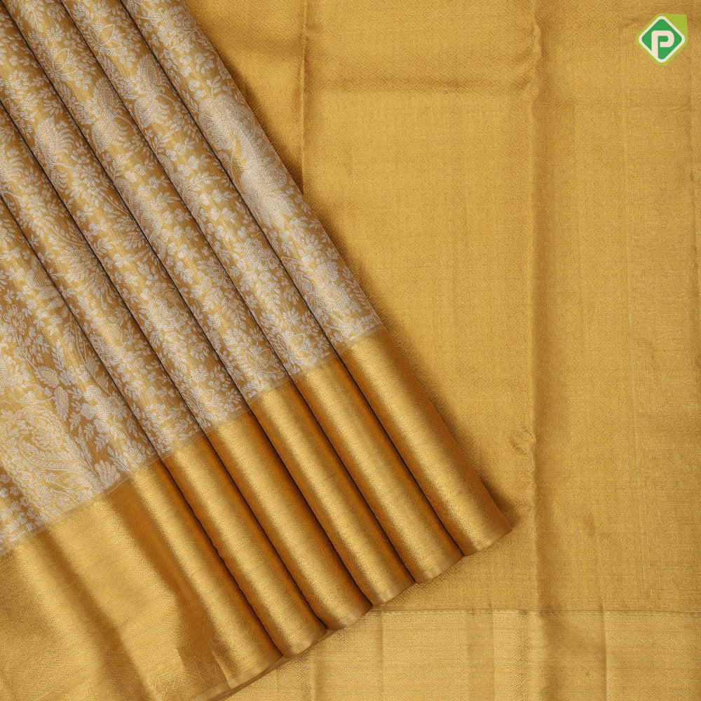 Grand gold silver zari by zari floral tissue weaved self gold zari diamond border grand tissue silk saree