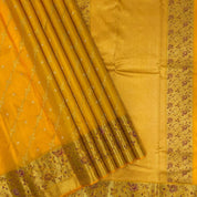 Orangish Yellow Silk Thread Pythonic Design Border Exclusive Grand Silk Saree