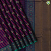 Purple base blue three part lines gold zari rangoli meena work butta peacock green multi color meena work border trendy designer silk saree