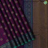 Purple base blue three part lines gold zari rangoli meena work butta peacock green multi color meena work border trendy designer silk saree