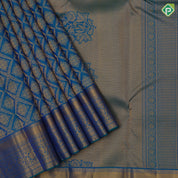 Peacock blue gold zari grand star diamond self gold zari rangoli border bridal silk saree