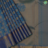 Peacock blue gold zari grand star diamond self gold zari rangoli border bridal silk saree