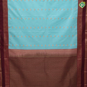 Sky blue gold zari stripes and flower butta design maroon gold zari rettapet border traditional Art silk saree