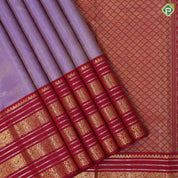 Lavender gold zari tissue star butta thread zig zag lines maroon gold zari peacock butta silver zari lines border traditional silk saree