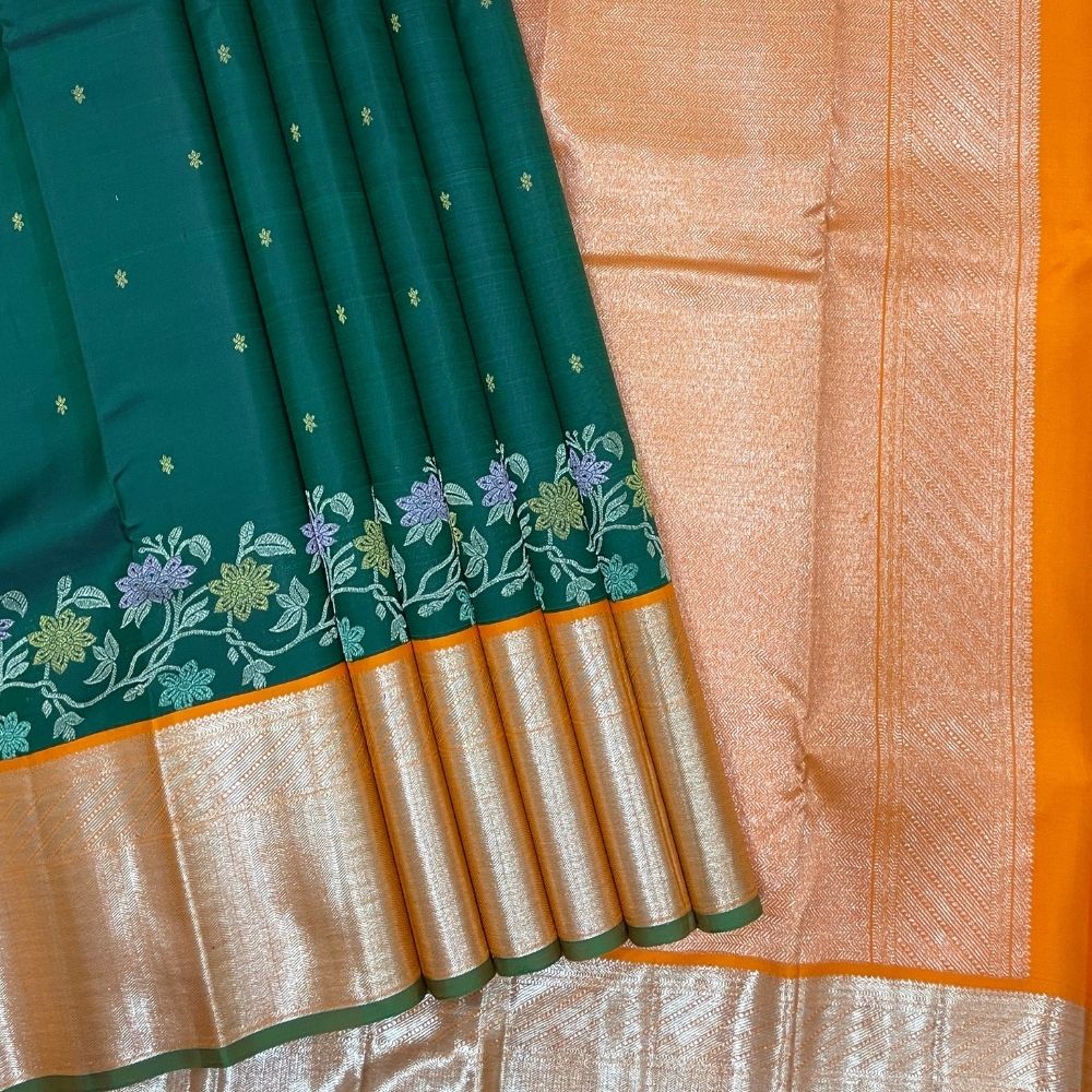 Bottle Green Getty Border Bridal Silk Saree