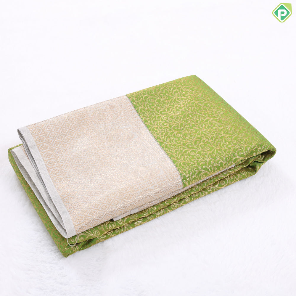 Rani pink gold zari grand floral design contrast thunder grey gold zari border art silk gift saree