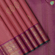 pink with mehndi green checks floral meena work design purple gold zari green edge meena work border traditional silk saree