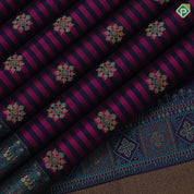 Purple base blue three part lines gold zari rangoli meena work butta peacock green multi color meena work border trendy designer silk saree