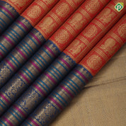 Chilly red gold zari peacock rudraksham checks design contrast gold zari multi color meena work border Exclusive signature edition silk saree