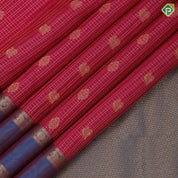 Rani Pink Gold Zari Small Checks Peacock Thilagam Design peacock Blue Peacock Elephant Chagaram Border Design Pure Mix Silk Saree