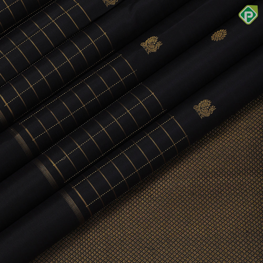Luxury black gold zari peacock rudraksham butta self gold zari kattam design border traditional silk saree