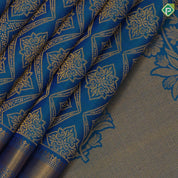 Peacock blue gold zari grand star diamond self gold zari rangoli border bridal silk saree