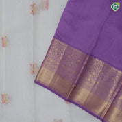 Cream White gold zari sparrow meena work butta contrast lavender gold zari border kanchi kora silk saree