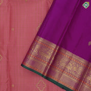 pink with mehndi green checks floral meena work design purple gold zari green edge meena work border traditional silk saree