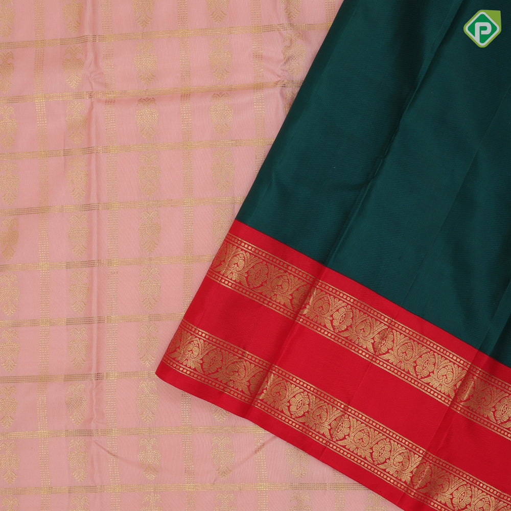 onion pink gold zari kandapiranda butta checks design ganga jamuna retta pett border traditional vintage silk saree