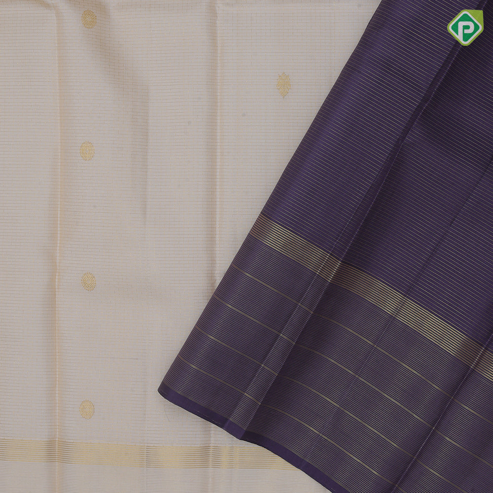 Sandal gold zari vairaoosi checks and kandapiranda butta self gold zari multi line border traditional silk saree