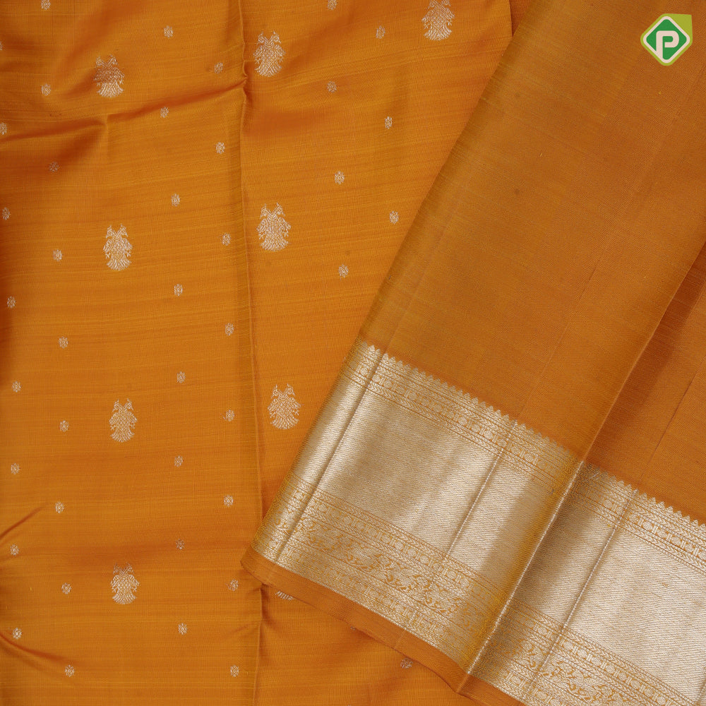 Mustard Gold Zari Gandaberunda Butta Design Self Ruthracham Bavanji Border Design Traditional Silk Saree