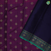 Purple base blue three part lines gold zari rangoli meena work butta peacock green multi color meena work border trendy designer silk saree