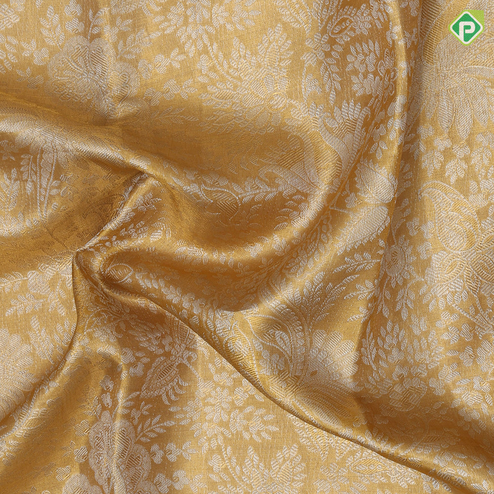Grand gold silver zari by zari floral tissue weaved self gold zari diamond border grand tissue silk saree