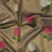 gold zari tissue multi color rose meena work design lavender gold zari border bridal tissue silk saree