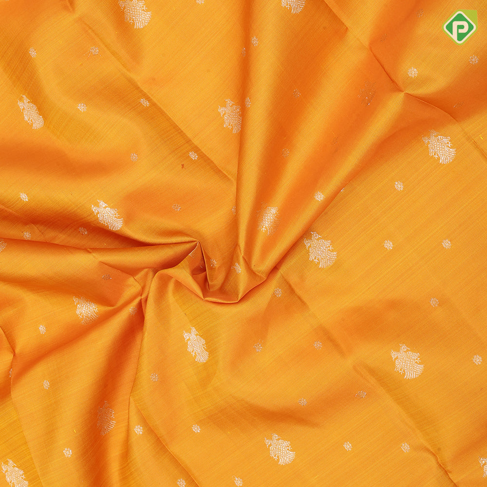 Mustard Gold Zari Gandaberunda Butta Design Self Ruthracham Bavanji Border Design Traditional Silk Saree