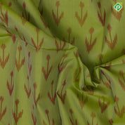 parrot green ikkat design pale pink silver zari double peacock arch design border gift silk saree