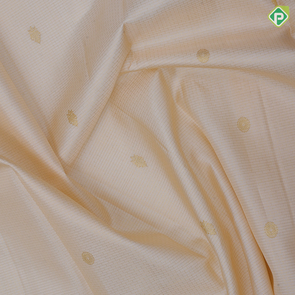 Sandal gold zari vairaoosi checks and kandapiranda butta self gold zari multi line border traditional silk saree