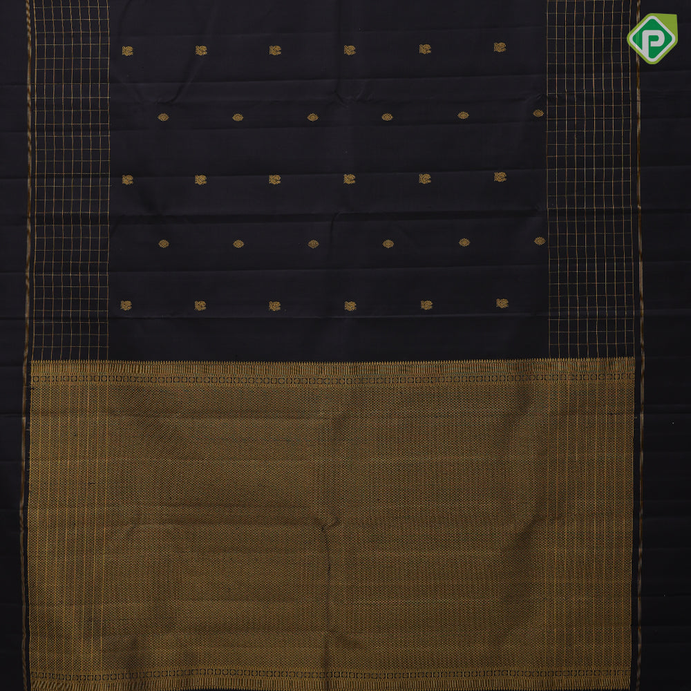 Luxury black gold zari peacock rudraksham butta self gold zari kattam design border traditional silk saree