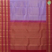 Lavender gold zari tissue star butta thread zig zag lines maroon gold zari peacock butta silver zari lines border traditional silk saree