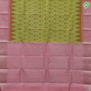 parrot green ikkat design pale pink silver zari double peacock arch design border gift silk saree