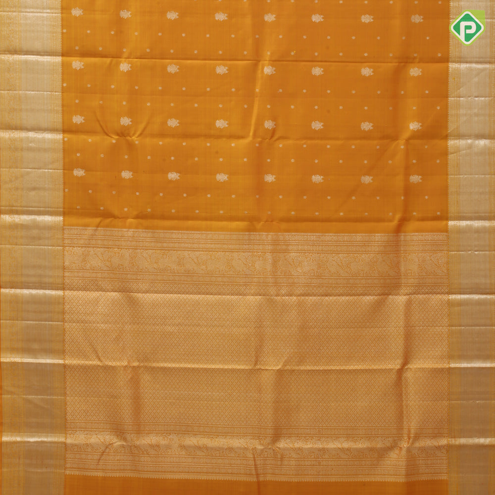 Mustard Gold Zari Gandaberunda Butta Design Self Ruthracham Bavanji Border Design Traditional Silk Saree