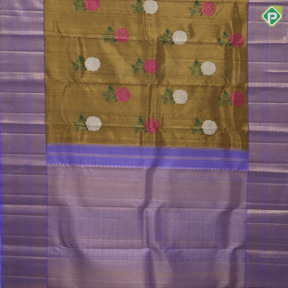gold zari tissue multi color rose meena work design lavender gold zari border bridal tissue silk saree