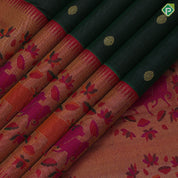 Bottle green gold zari rudraksham butta design red gold zari pichwai painting design high border bridal silk saree