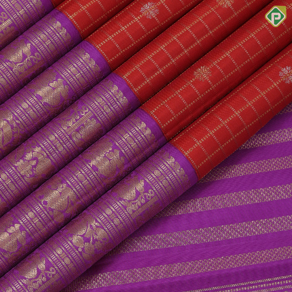 Crimson red gold zari kattam and rudraksham butta design dark lavender silver gold zari peacock butta lines border traditional silk saree