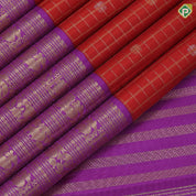 Crimson red gold zari kattam and rudraksham butta design dark lavender silver gold zari peacock butta lines border traditional silk saree