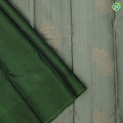 Sage green gold zari fancy lotus butta design forest green fancy flower butta border pure mix silk saree