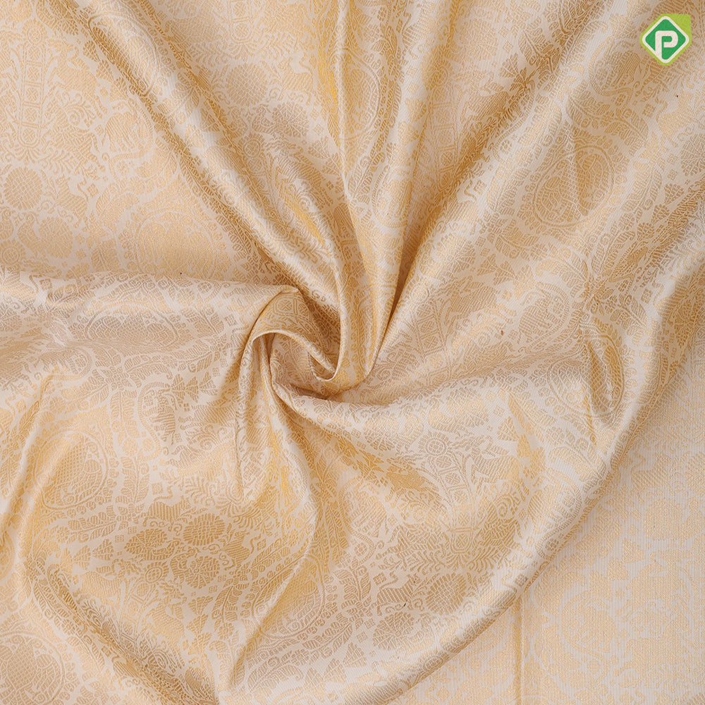 Milk white gold zari vanasingaram buttas design reddish pink gold zari double design border bridal silk saree