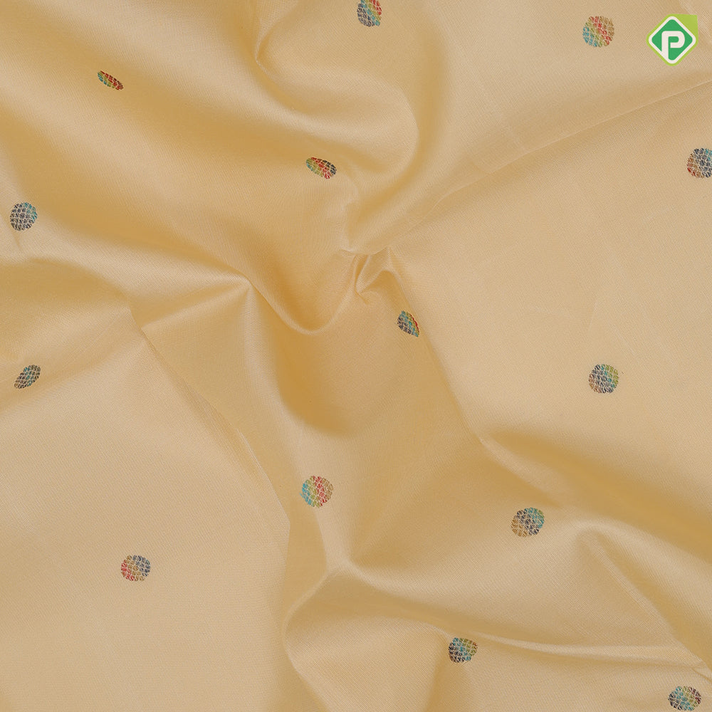Sandal with multi color thread rudraksham buta motifs self multi color zari Gaja yaazhi turning border traditional silk saree
