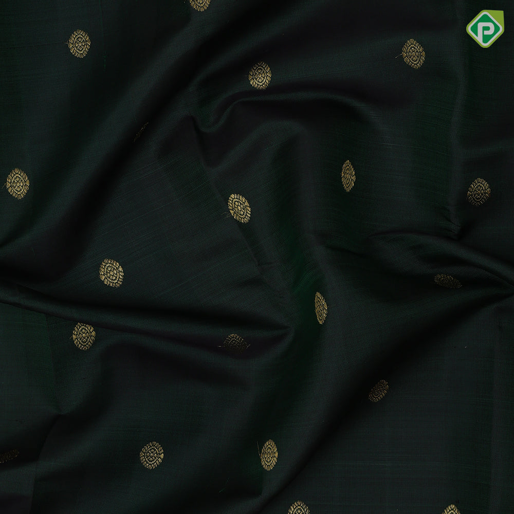 Bottle green gold zari rudraksham butta design red gold zari pichwai painting design high border bridal silk saree