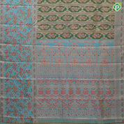 Shamrock green gold zari and multi color meena work rama blue meena work border jacquard tissue silk saree