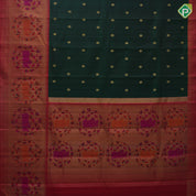 Bottle green gold zari rudraksham butta design red gold zari pichwai painting design high border bridal silk saree