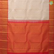 Milk white gold zari vanasingaram buttas design reddish pink gold zari double design border bridal silk saree