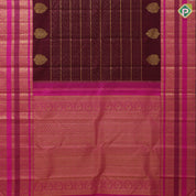 Dark maroon gold zari velthari lines thilagam butta rani pink gold zari peacock thilagam butta lines border traditional silk saree